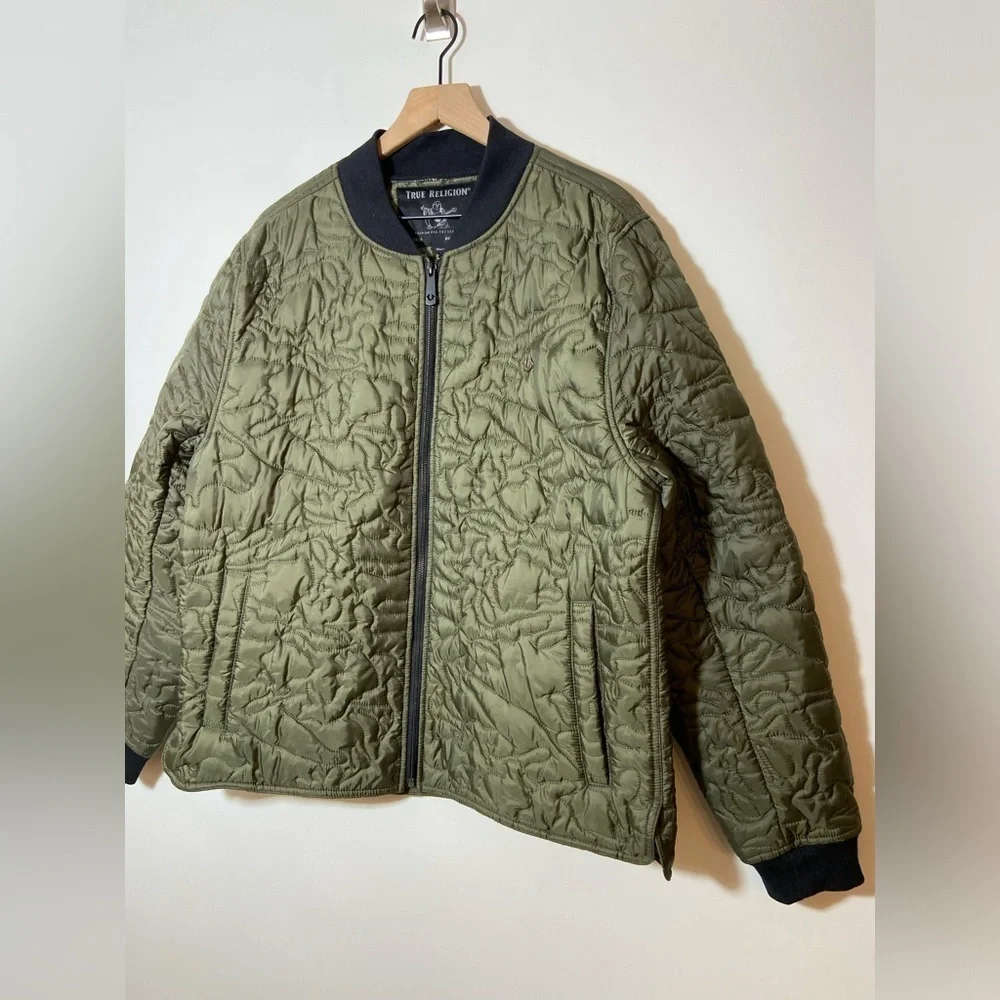 NEW MENS TRUE RELIGION Green CAMO QUILTED LINER JACKET Sz XL